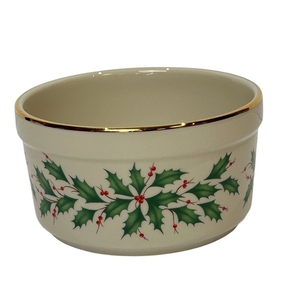 Lenox Holiday Archive Bowl Holly Dip/Candy/Nut Round Cream/Red/Green/Gold EUC - Picture 1 of 4